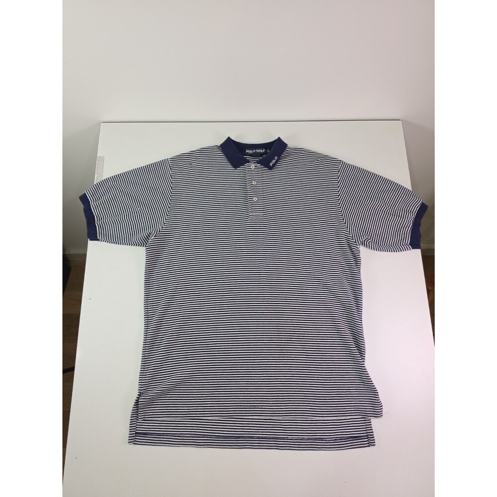 Vintage 90s Polo Ralph Lauren Golf Navy/White Striped Mens XL Collar Logo Trippy